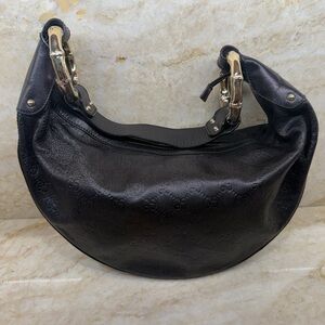 Gucci Black Embossed Leather Hobo Bag with Gold Hardware